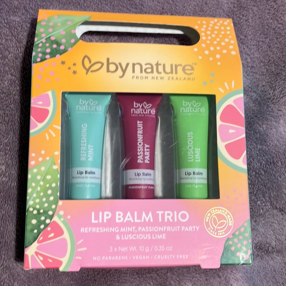 By Nature Lip Balm Trio - Mint, Passionfruit, Lime